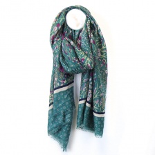 Teal Mix Floral Scarf with Border by Peace of Mind